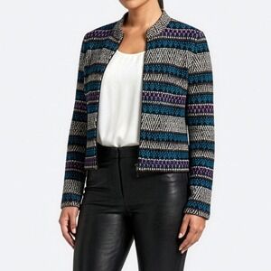 St. John Knit Blazer Geometric Multicolor Silk Blend Zip Jacket Small Medium S M